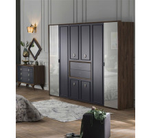 Шестистворчатый распашной шкаф для одежды и белья с зеркалом в спальню Алегро ALEG-34 Шестистворчатый распашной шкаф для одежды и белья с зеркалом в спальню Алегро ALEG-34